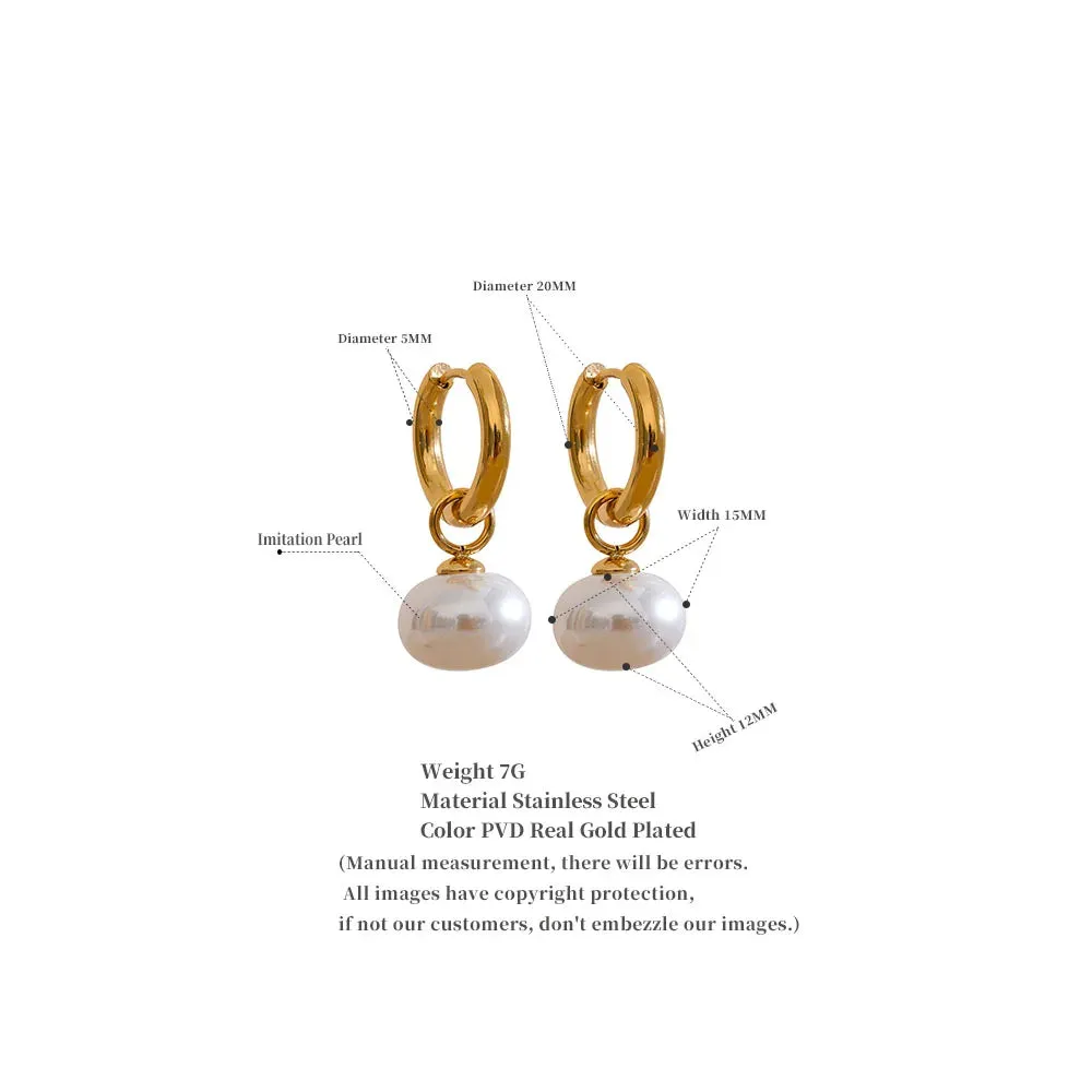 VAIGE Golden Stainless Steel Hoop Earrings with Imitation Pearls - Trendy Fashion Jewelry Charms