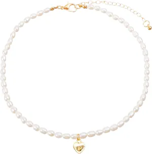 wgoud Natural Freshwater Pearl Choker Necklace for Women, Trendy 14K Gold Plated Pearl Necklaces Handmade Jewelry Gift