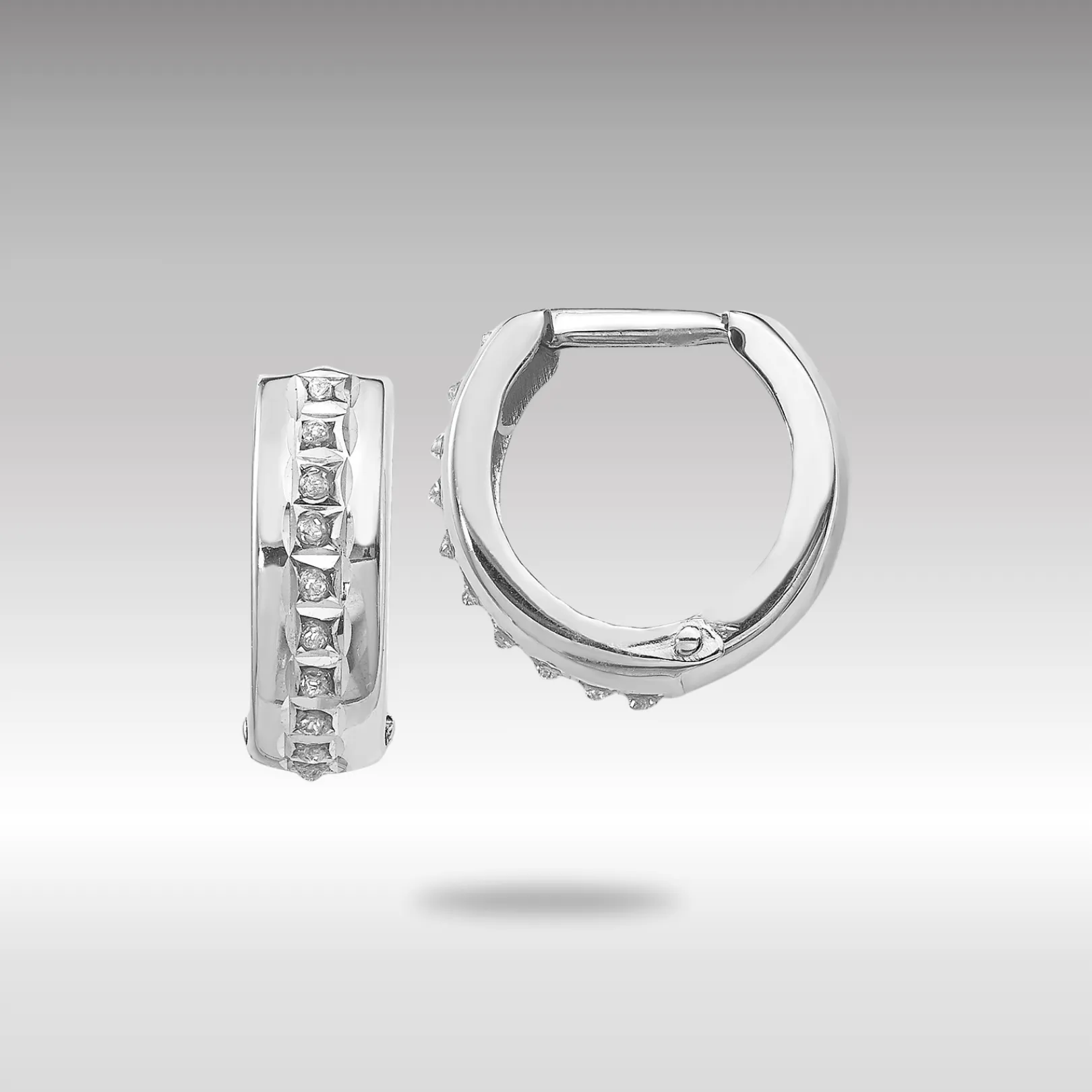 White Gold Diamond Fascination Round Huggy Hoop Earrings - Model DF140