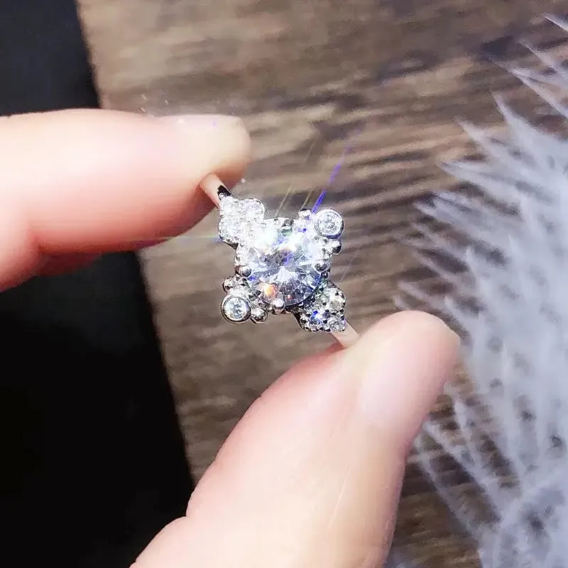 White Gold Plated Silver Moissanite Ring 1ct Center Stone