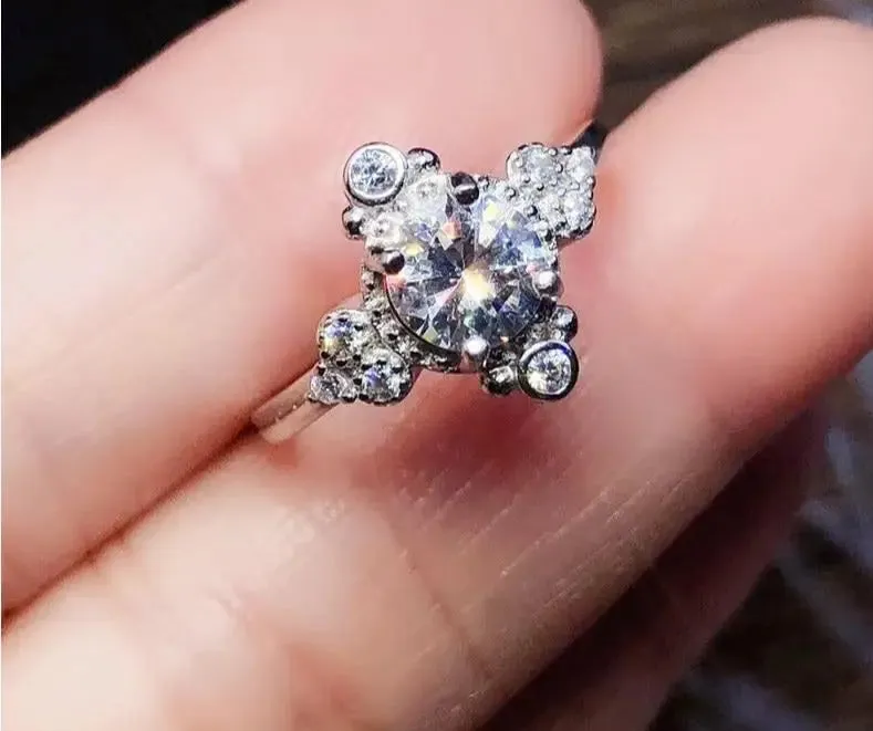 White Gold Plated Silver Moissanite Ring 1ct Center Stone