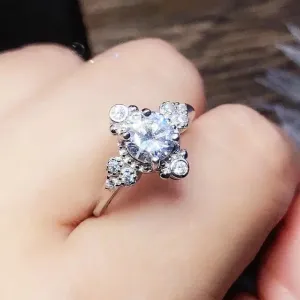 White Gold Plated Silver Moissanite Ring 1ct Center Stone