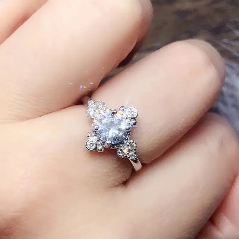 White Gold Plated Silver Moissanite Ring 1ct Center Stone