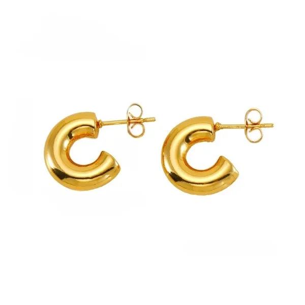 Wide C Shape Gold Hoop Earrings JLT12686