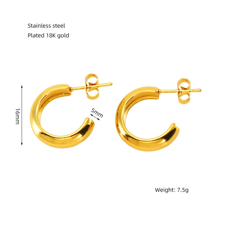 Wide C Shape Gold Hoop Earrings JLT12686