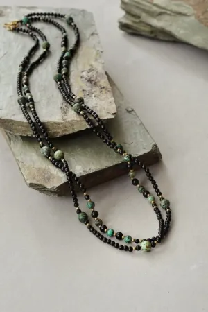 Xander Kostroma Men's Extra Long African Turquoise & Black Onyx Necklace – 168 cm Healing Stone Necklace for Strength, Balance & Protection – Luxury Jewelry for Men